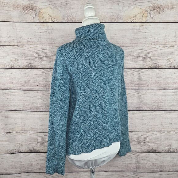 Sundance Silk Blend Blue Knit Champlain Scalloped Mock Neck Sweater XL Petite - Picture 3 of 8